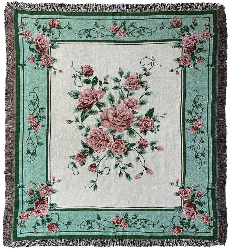 EZ.enjoy Rose Woven Tapestry Throw Blanket Wall Hanging Art Handicrafts Jacquard Multipurpose Soft Travel Mat Outdoor with Fringe Tassels 50 X 60 Inches - Image 1